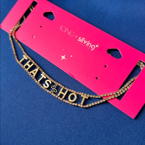 🖤HTF🔺ICING x Sliving by Paris Hilton Gold THAT’S HOT Crystal Choker Necklace - Picture 3 of 11